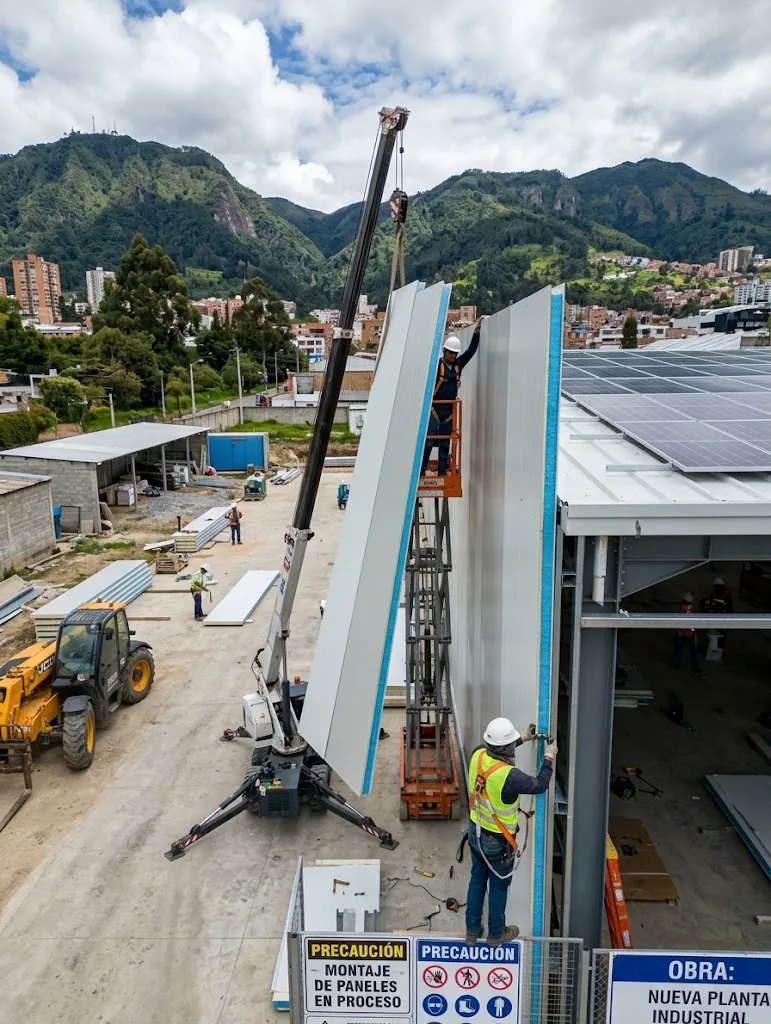 Montaje de paneles en la instalación de un cuarto frío industrial