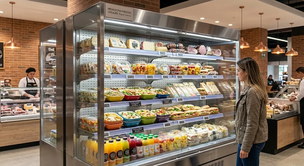 Vitrina refrigerada exhibidora en un local comercial